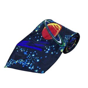 Steven Harris Mens Navy Microfiber Handmade Planet Print Tie 58" Novelty Pattern